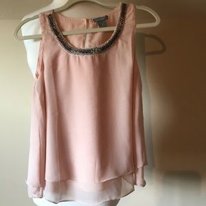 Angie Small light pink 100% polyester tank top.